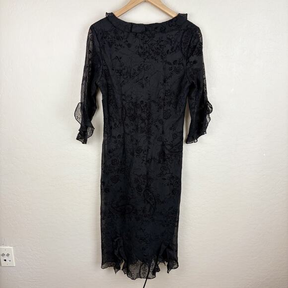 Vtg 90s CDC by Rampage Floral Ruffle Neck Midi Dress Womens Size 8 Whimsigoth - Picture 6 of 12